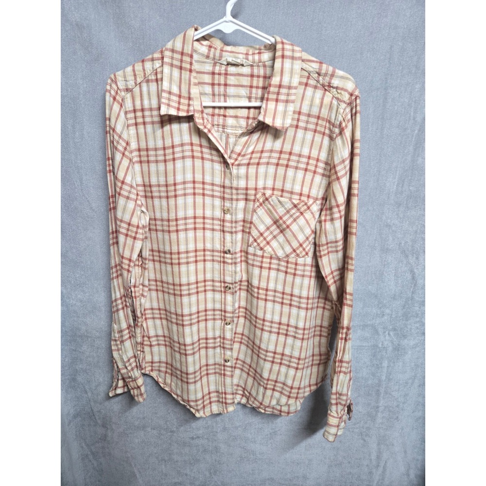 Lucky Brand Womens Plaid Long Sleeve Button Down Shirt Orange Yellow Medium‎